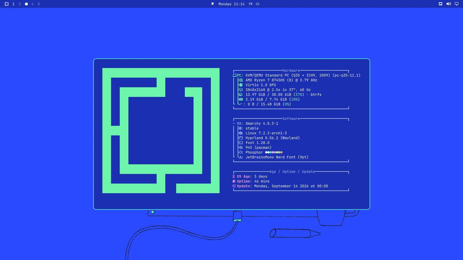 The Omarchy About window in Phosphor