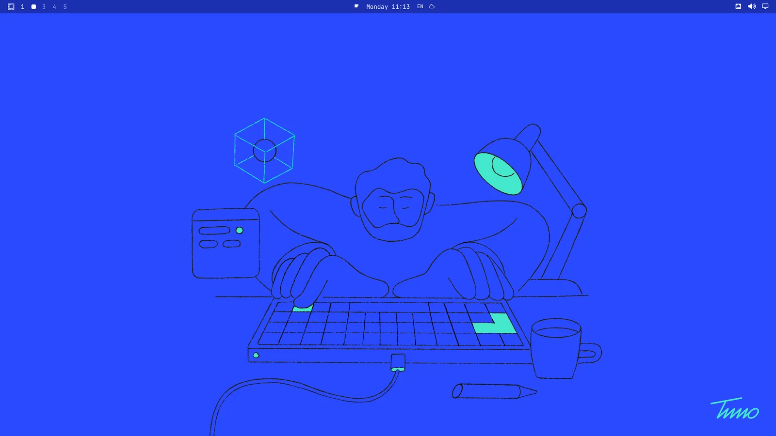 Phosphor desktop, with Timo's drawing as the wallpaper